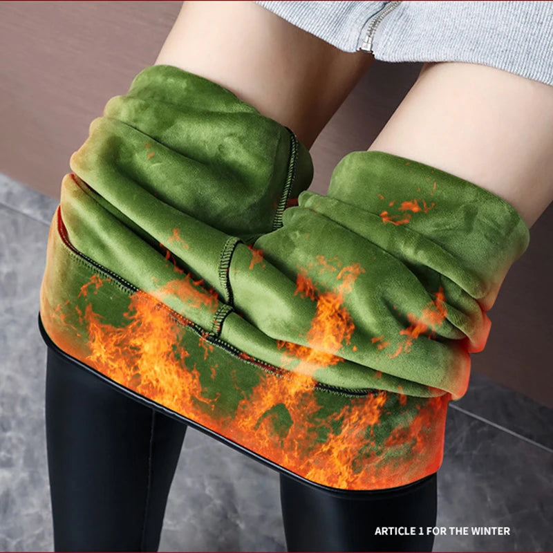 Leggings de piel sintética de invierno para mujer: cintura alta, cálidos con flores, corte ajustado y elásticos en cuero clásico 