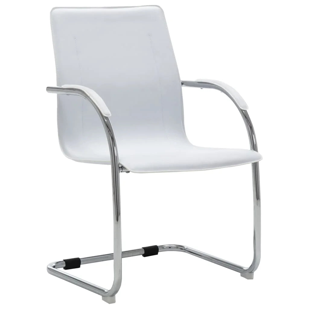 Weißer Freischwinger Bürostuhl aus Kunstleder – Cantilever Office Chair mit Armlehnen & Chromgestell für Büro & Homeoffice