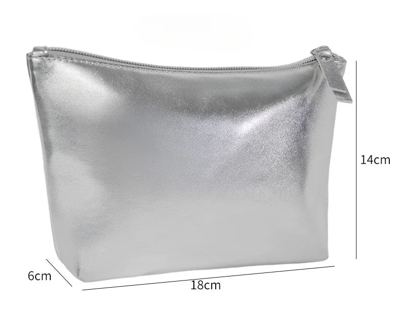 Silberne Lederoptik Kosmetiktasche – Elegante bolso de maquillaje tipo clutch para Reise &amp; Bad, bolso organizador portátil 