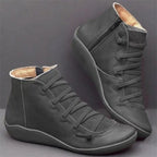 Damen Schneestiefel Knöchelhoch – Warme Winter Ankle Boots mit Schnürung, flachem Absatz & Vintage-Design