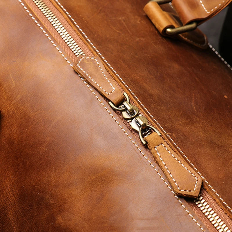 LEATHFOCUS Vintage Leder Reisetasche aus echtem Rindsleder - Bolso grande Crazy Horse Duffle con laptopfach para mujeres y hombres