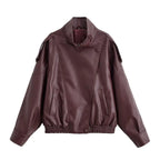 Damen PU Lederjacke mit Stehkragen – Pilot Jacke mit Reißverschluss, Streetwear Herbst Winter 2025