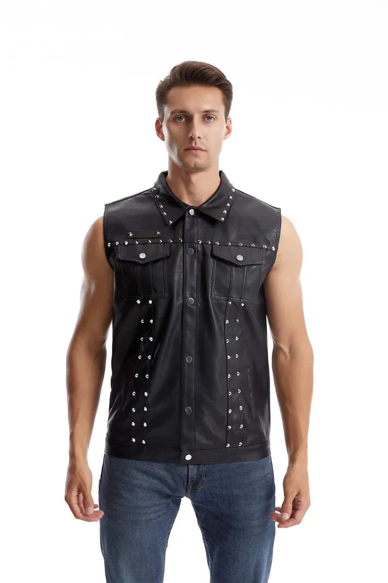 Herren Punk Lederweste Slim Fit – Ärmellose PU-Leder Weste mit Bandagen-Design, Club & Stage Wear für Männer von M bis 4XL