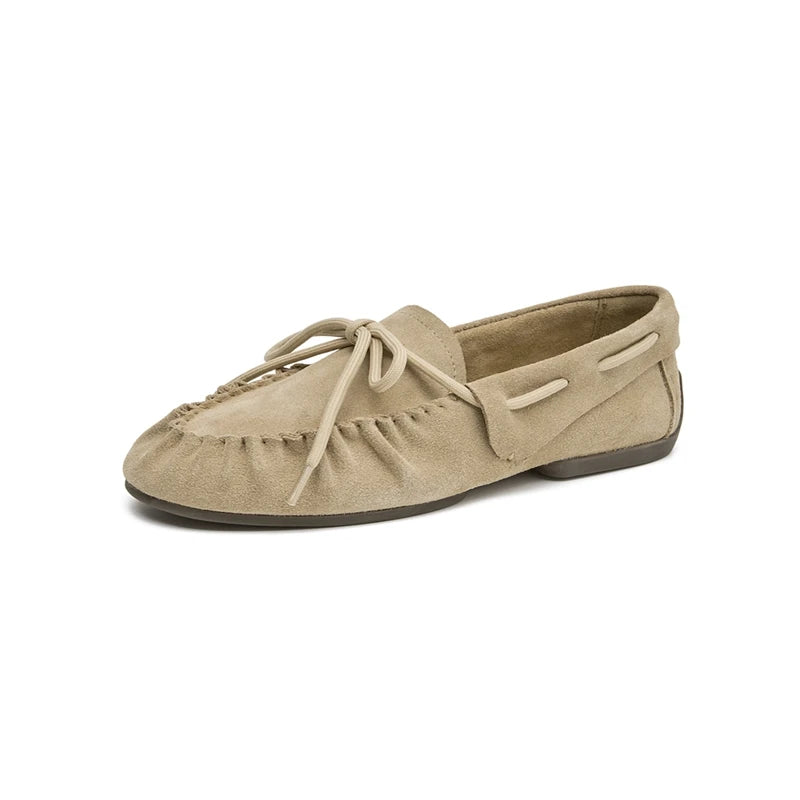 DIMANYU Damen Flats – Britische Stil Loafers aus vraiment Rindsveloursleder, Retro Slip-On Moccasins, runde Zehen, Frühling &amp; Herbst 