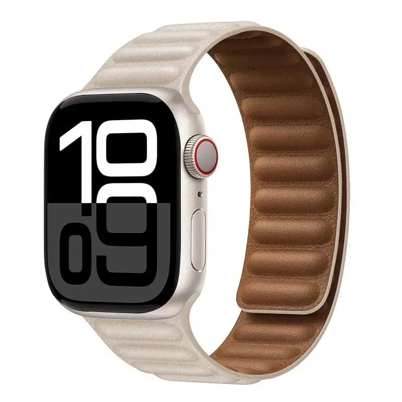 Pulsera de cuero magnética para Apple Watch – Correa de cuero original de 38–49 mm para las series 3–11, SE y Ultra 2