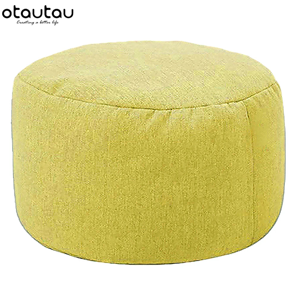 OTAUTAU Runder Sitzpouf aus Baumwoll-Leinen (30 cm) – Bean Bag Ottoman mit Füllung, minimalistischer Fußhocker & Tatami Bodensitz