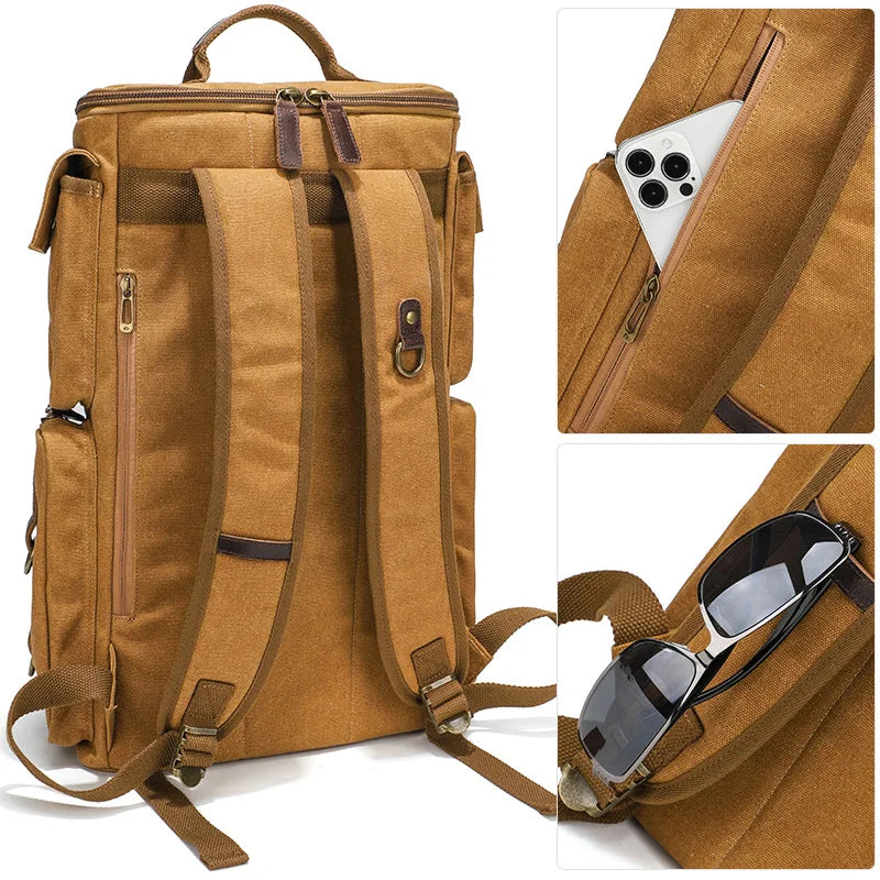 Vintage Leder Laptop-Rucksack 16 Zoll – Wasserdichter PU- & Canvas-Rucksack für Reisen, Arbeit & Alltag, Unisex