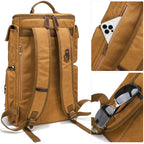 Vintage Leder Laptop-Rucksack 16 Zoll – Wasserdichter PU- & Canvas-Rucksack für Reisen, Arbeit & Alltag, Unisex