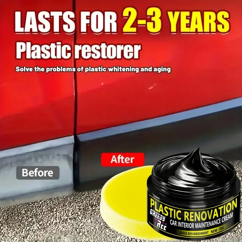 Agent de réparation de plastique automobile – Kristallklarer Leder- &amp; Innenraum-Erneuerungswachs für Auto, Tiefschwarzer Glanz &amp; Schutz