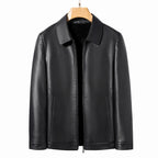 Veste en cuir pour homme au véritable Schafleder – Veste d'extérieur coupe slim avec revers, classique Kragen, noir