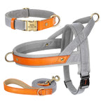 No-Pull Hunde-Geschirr Set aus Nylon & PU-Leder – Gepolstertes Harness mit Halsband & Leine für kleine, mittlere & große Hunde