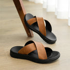 YRZL Herren Sommer Sandalen - Leichte PU-Leder Slipper, Rutschfeste Outdoor Beach Schuhe &amp; Bequeme Flip-Flops 