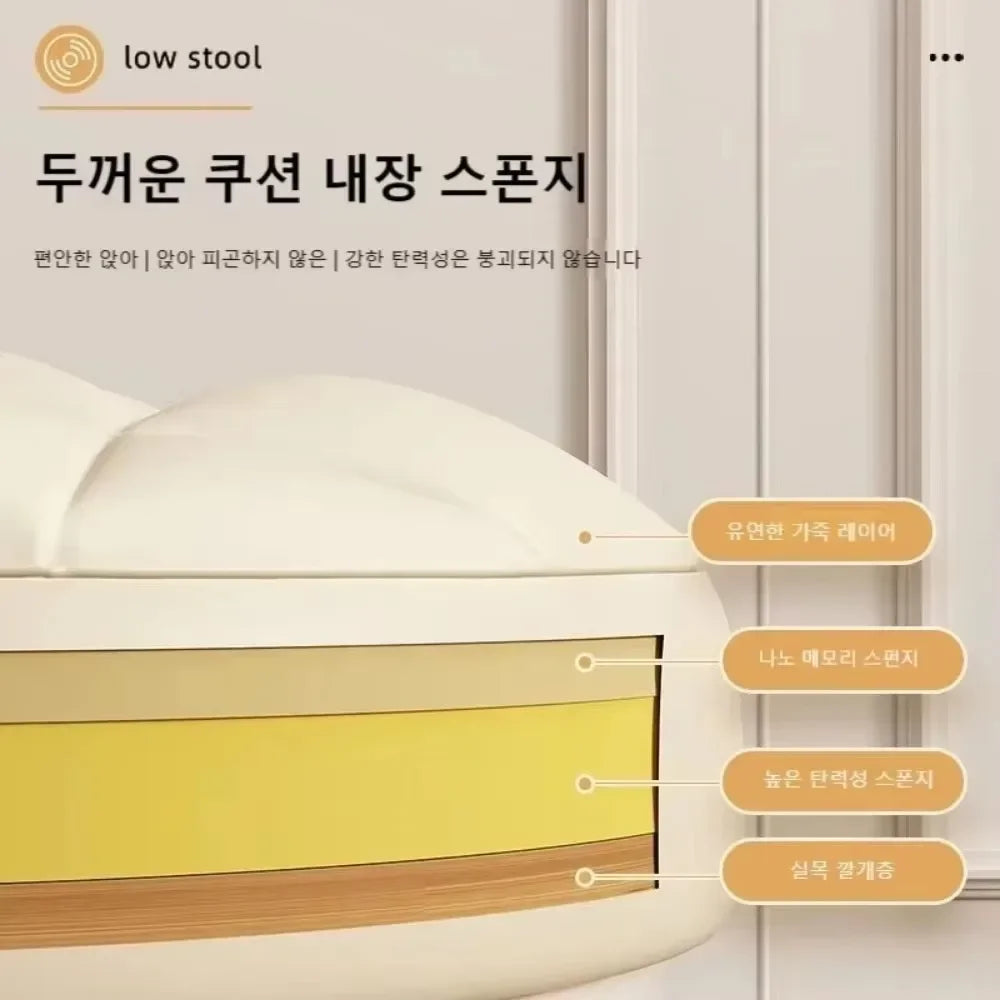 Niedriger Rundhocker mit Rollen aus PU-Leder – Gepolsterter Schuhwechselstuhl mit dicker Schaumstoffpolsterung, wasserfest &amp; mobil 