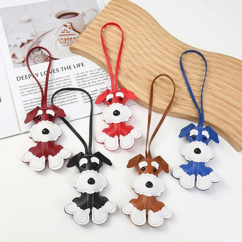 Creativer Schnauzer Schlüsselanhänger aus PU-Leder – Niedlicher Hunde-Keychain mit Karabiner &amp; Metallring als Taschen- und Autoanhänger Geschenkidee