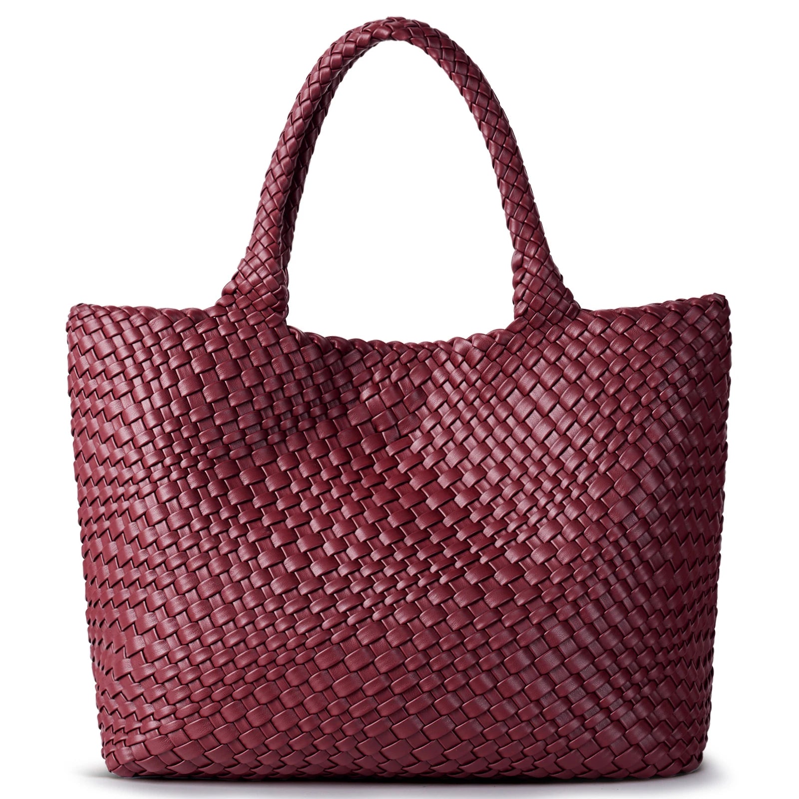 Woven Tote Bag für Damen – Veganes Leder, Große Schultertasche & Strandtasche, Vielseitige Reise- und Alltagstasche