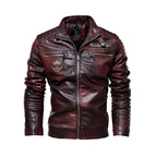 Herren Winter Motorradjacke aus Kunstleder – Slim Fit Bikerjacke mit warmem Fleece, Winddicht & Klassischem Kragen, Farben: Schwarz, Braun & Bordeaux
