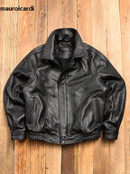 Herren PU-Lederjacke in Schwarz – Vintage Designer Jacke im American Style, Loose Fit mit Reißverschluss für alle Jahreszeiten