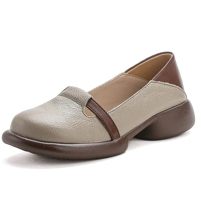 feerldi Damen Leder Flats WB-73K – Handgefertigte Vintage Loafers, Slip-On Moccasins mit runder Zehe für Alltag &amp; Autofahren 
