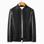 Veste en cuir pour homme au véritable Schafleder – Veste d'extérieur coupe slim avec revers, classique Kragen, noir