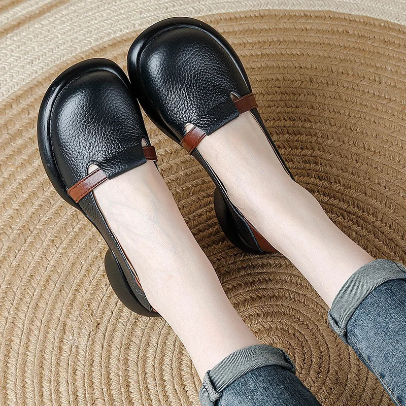feerldi Damen Leder Flats WB-73K – Handgefertigte Vintage Loafers, Slip-On Moccasins mit runder Zehe für Alltag & Autofahren