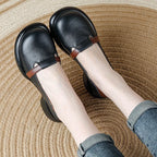 feerldi Damen Leder Flats WB-73K – Handgefertigte Vintage Loafers, Slip-On Moccasins mit runder Zehe für Alltag & Autofahren
