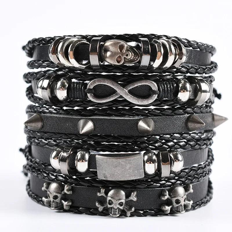 Viking Lederarmband mit Totenkopf – Verstellbares Herren- & Unisex Armband im Neo-Gothic Stil, Geflochtenes Lederarmband