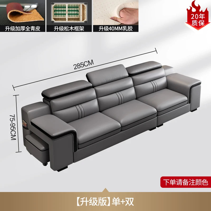 Smartes Leder-Ecksofa aus Rindsleder mit kabellosem Laden & Audio – Modernes Designer Sofa mit Massagefunktion und Stauraum