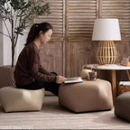 Moderner achteckiger Fußhocker aus PU-Leder – Vielseitiger Sitzhocker mit Massivholz-Basis für Wohnzimmer & Schlafzimmer