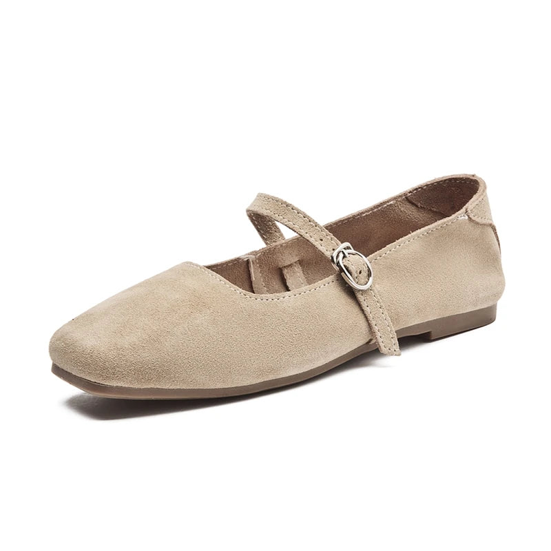 AIYUQI Mary Jane Damen 2025 – Neue Suede Leder Ballerina Flats mit quadratischer Zehenform, rutschfest, bequeme Büroschuhe 