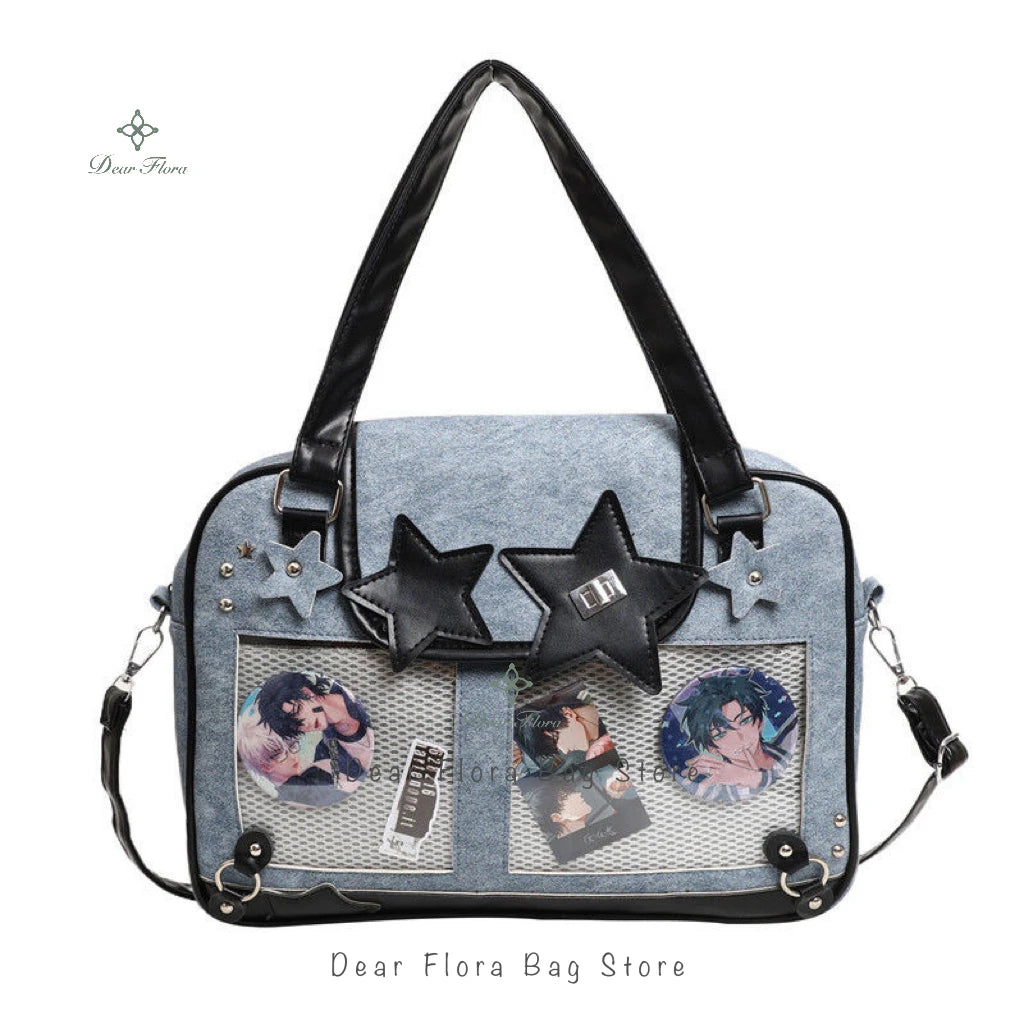 Y2K Star Ita Bag aus PU-Leder – Trendige Crossbody & Schultertasche mit transparenter Display-Tasche für DIY-Designs