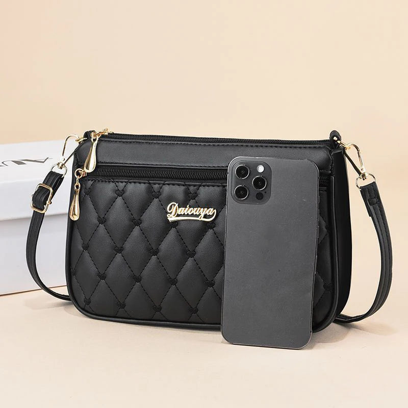 Damen PU-Leder Crossbody Bag – Große Kapazität mit Reißverschluss & Stickerei, Modische Schultertasche