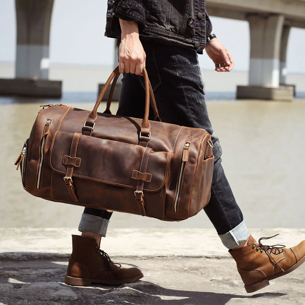 LUUFAN Bolsos de cuero para hombre con bolso de cuero vintage – Bolso de lona Vintage Crazy Horse grande con bolso de mano, bolso de negocios y de fin de semana 