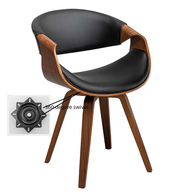 Mid-Century Esszimmerstuhl mit geschwungener Rückenlehne – Gepolsterter Armlehnenstuhl aus Stoff oder Kunstleder mit Holzbeinen, moderner Accent Chair
