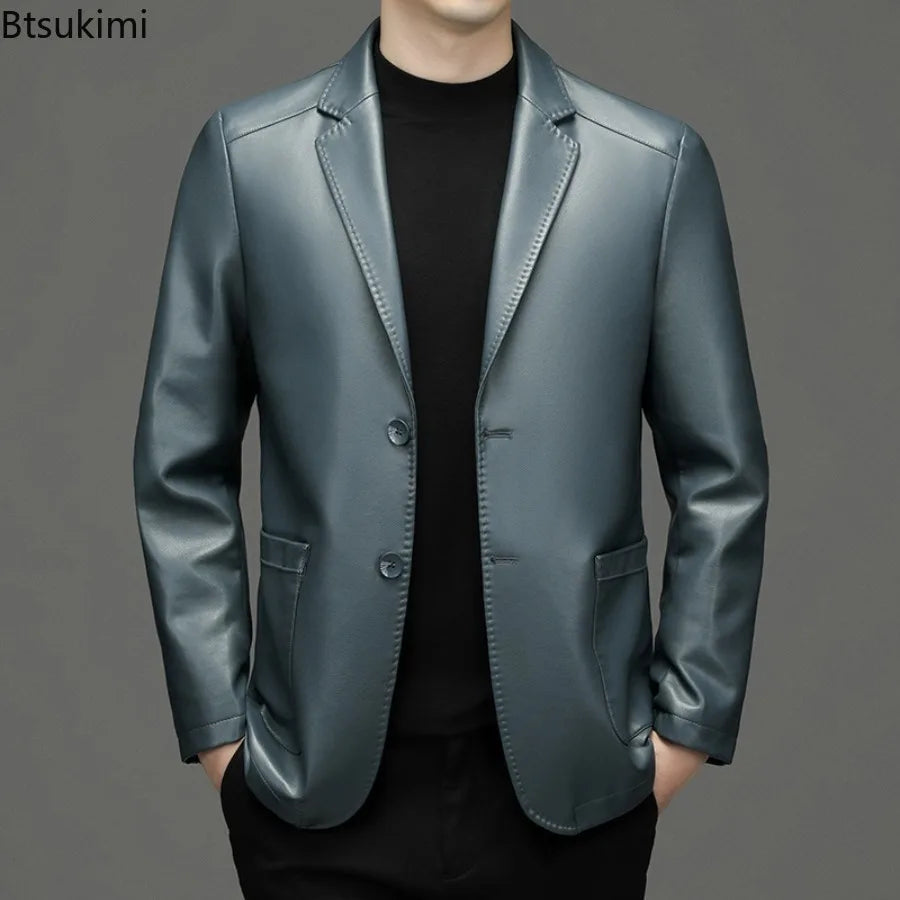 Herren Lederblazer Slim Fit – Eleganter Business-Casual Blazer in Lederoptik für Herbst & Winter 2025