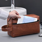 Herren Leder Kulturbeutel – Große Reise &amp; Business Kosmetiktasche, wasserfeste Waschtasche mit Griff