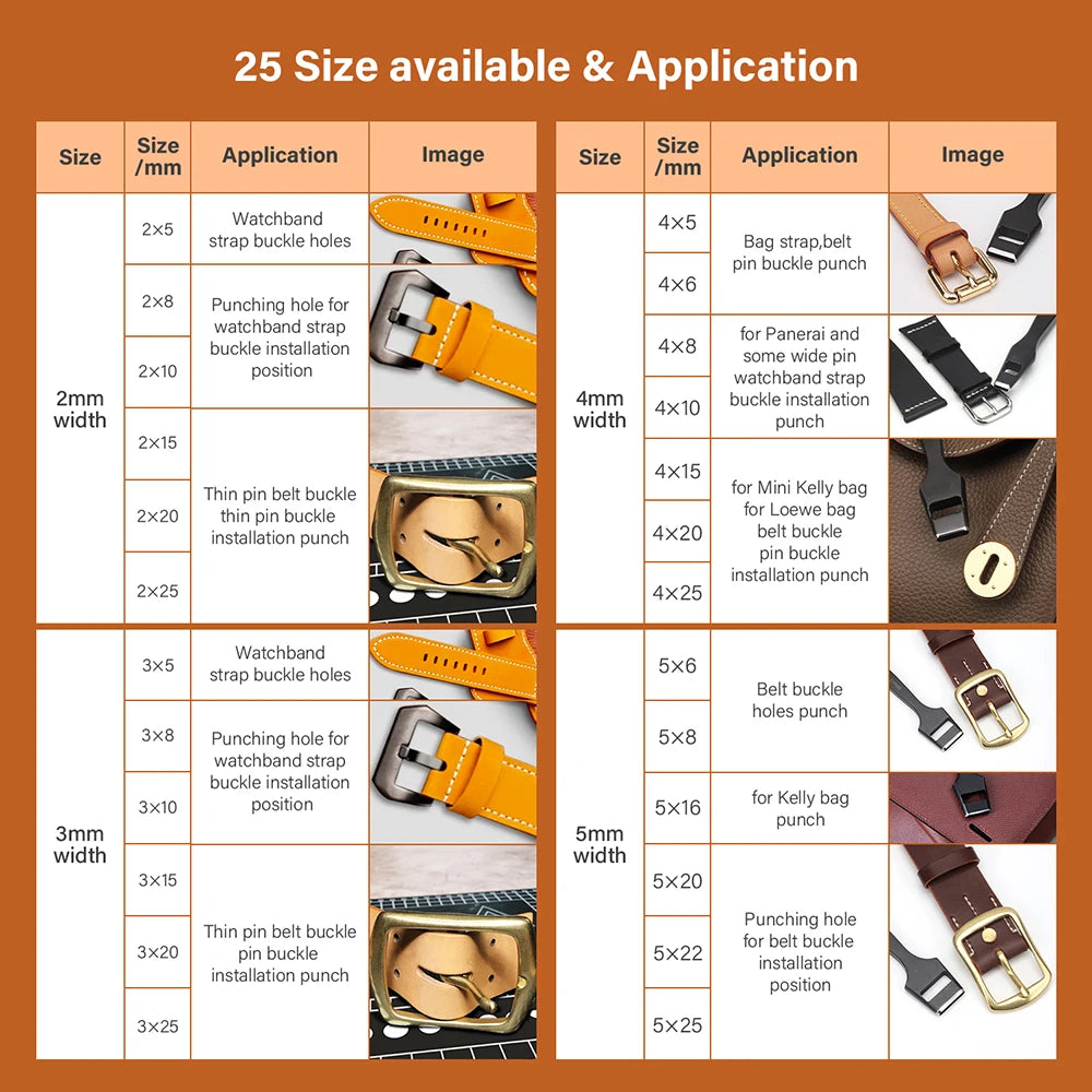 WUTA Ovaler Lederloch Stanzer – Schwerlast Oblong Punch aus Edelstahl für Gürtel, Riemen & Uhrenarmbänder (25 Größen)