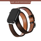 Brazalete de cuero de doble recorrido para Apple Watch Ultra y Series: brazalete de cuero premium para 49 mm, 45 mm, 44 mm, 42 mm, 41 mm, 40 mm y 38 mm 