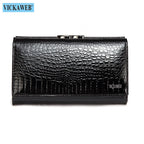 VICKAWEB Damen Geldbörse aus echtem Leder – Kleine Fashion Wallet mit Alligator-Prägung, Reißverschluss &amp; Druckknopf