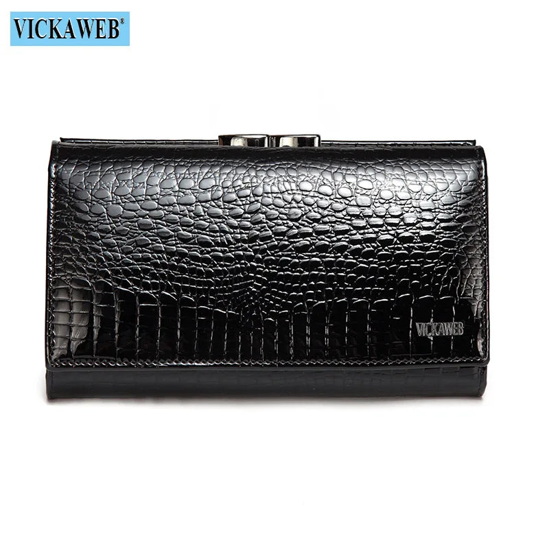 VICKAWEB Damen Geldbörse aus echtem Leder – Kleine Fashion Wallet mit Alligator-Prägung, Reißverschluss &amp; Druckknopf