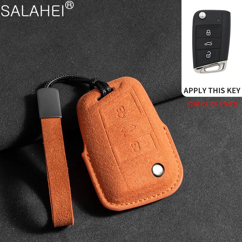 Wildleder Autoschlüssel Hülle para VW, Skoda y SEAT - Funda para llave premium para Passat B8, Tiguan MK2, Golf 8, Octavia A7/A8 y Leon MK4 