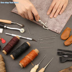 Leder Näh- &amp; Werkzeugset - Kit de reparación y costura para manualidades de cuero con gewachstem Faden, Ahle &amp; Groover para aficionados y profesionales 