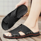 Herren Sommer Slipper aus echtem Leder – Atmungsaktive Clogs & Slides mit rutschfester Sohle, Bequeme Beach- & Outdoor-Sandalen in großen Größen
