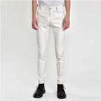 Herren Stretch PU Lederhose im Biker-Stil – Modische Pencil Pants in Gold, Rot, Blau, Schwarz, Weiß & Silber (Gr. 28–40)