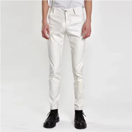 Herren Stretch PU Lederhose im Biker-Stil – Modische Pencil Pants in Gold, Rot, Blau, Schwarz, Weiß & Silber (Gr. 28–40)