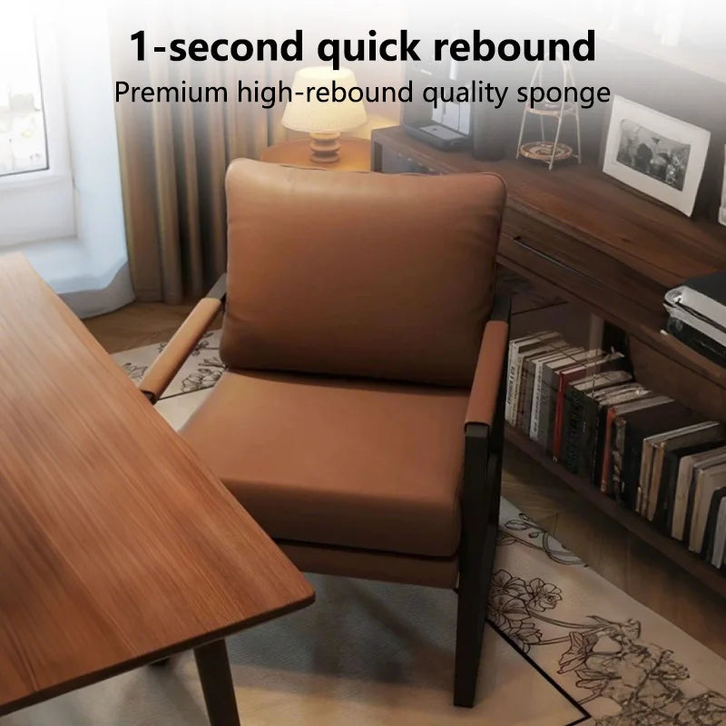 Weicher Leder Lounge Chair – Moderner Relax-Sessel mit Stahlrahmen, breiter Armchair für Wohnzimmer, Büro & Schlafzimmer