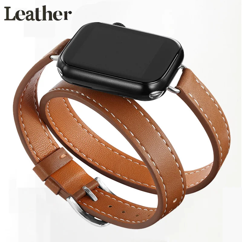 Double Tour Lederarmband für Apple Watch Ultra & Series – Premium Lederarmband für 49mm, 45mm, 44mm, 42mm, 41mm, 40mm & 38mm