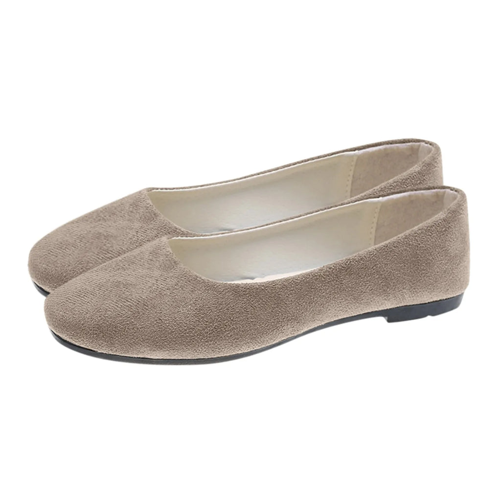 Damen Flats 2025 – Bequeme Runde Zehen Ballerina Flats aus Suede mit Weicher Sohle, Casual Mom Shoes