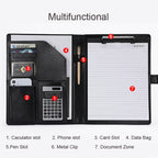 A4 Business Padfolio aus PU-Leder – Dokumentenmappe mit Klemmbrett & optionalem Taschenrechner | Elegante Schreibmappe für Meetings & Büro