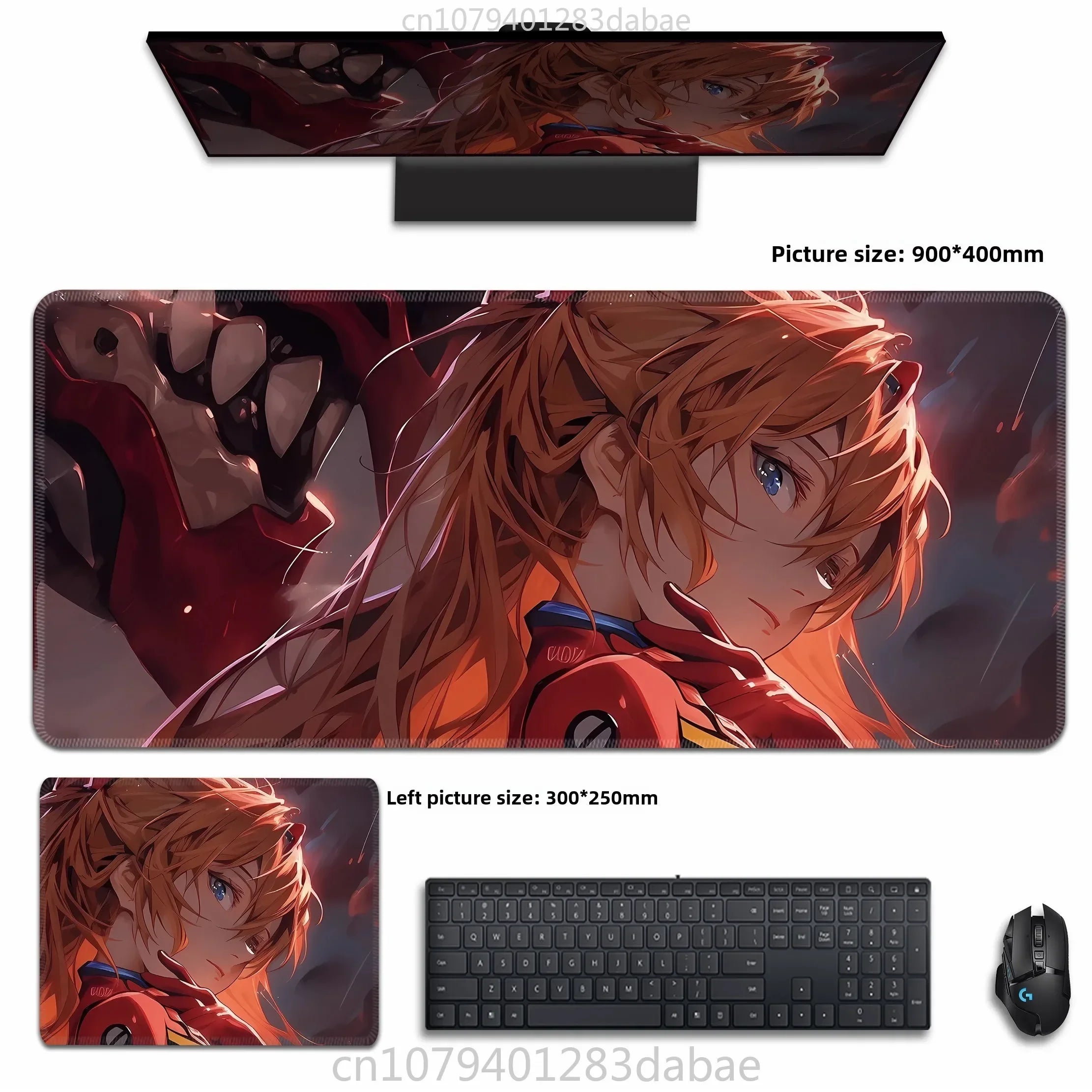 Asuka Langley XXL Anime Schreibtischunterlage aus PU Leder – Wasserdichtes Gaming Mouse Pad im Neon Genesis Evangelion Design
