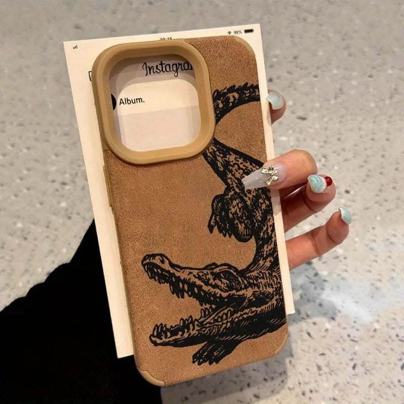 Schwarze iPhone Hülle im Krokodil-Look – Matte TPU Handyhülle in Lederoptik für iPhone 17, 16 Pro Max, 16 Plus, 15, 14, 13, 12, 11, XS, XR & XS Max